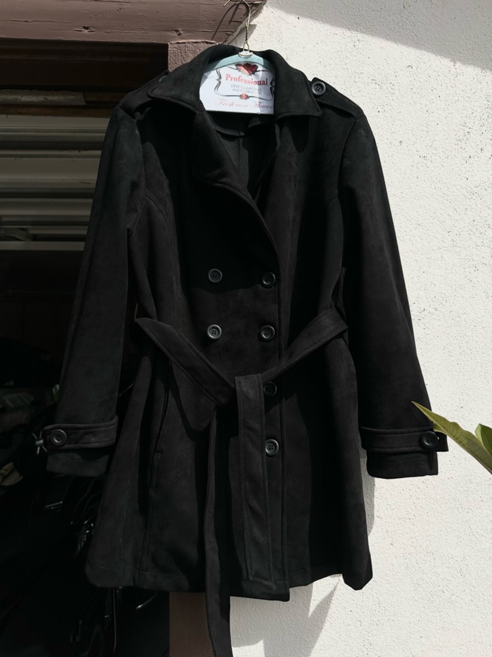 Simply Emma Black Double-Breasted Trench with Waist Tie